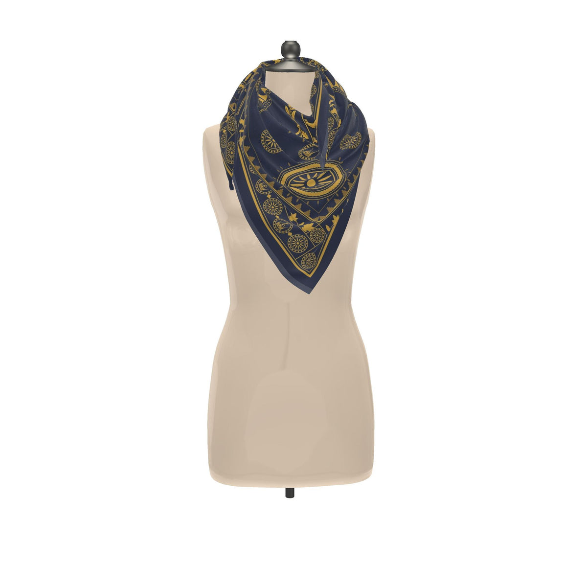 Aryamehr Seidentuch 90×90 Löwe und Sonne – Marine & Gold