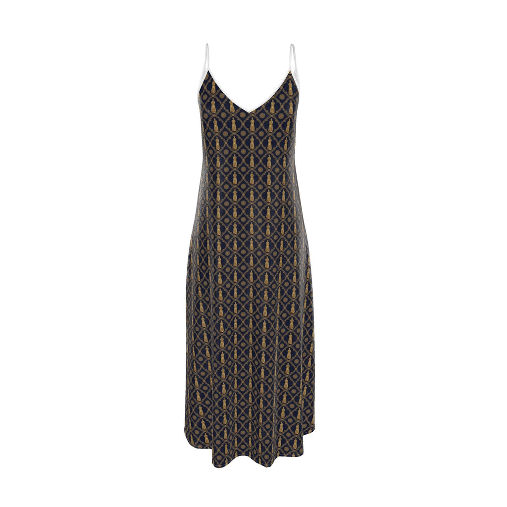 Aryamehr Empress Slip Dress Maxi aus Seidensatin – Marine & Gold