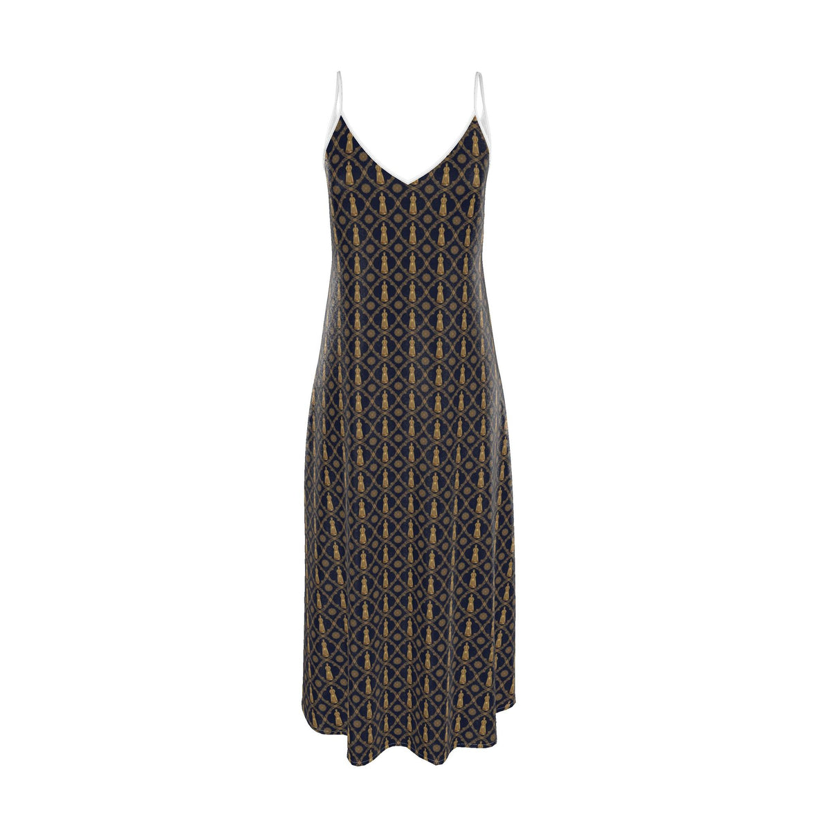 Aryamehr Empress Slip Dress Maxi aus Seidensatin – Marine & Gold