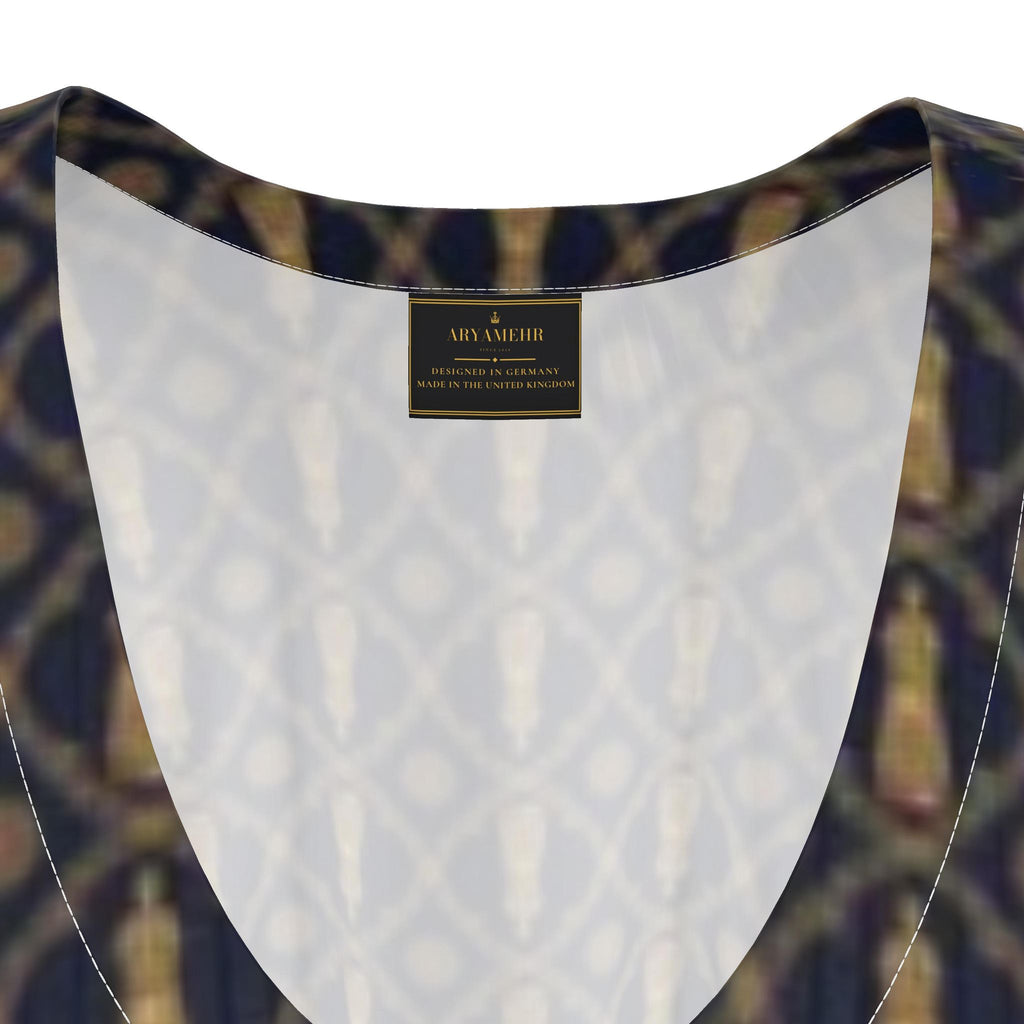 Aryamehr Empress Kaftan aus Seidengeorgette – Marine & Gold