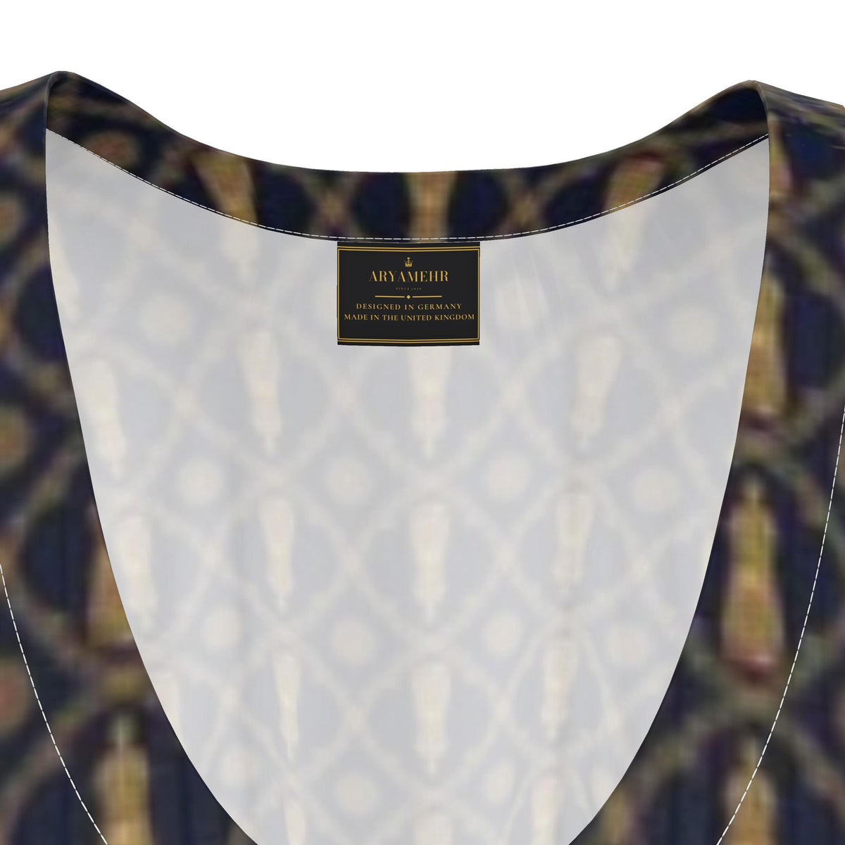 Aryamehr Empress Kaftan aus Seidengeorgette – Marine & Gold