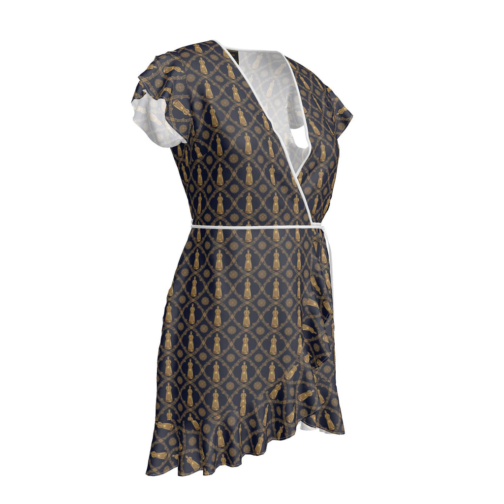 Aryamehr Empress Volant-Teekleid aus Seidensatin – Marine & Gold