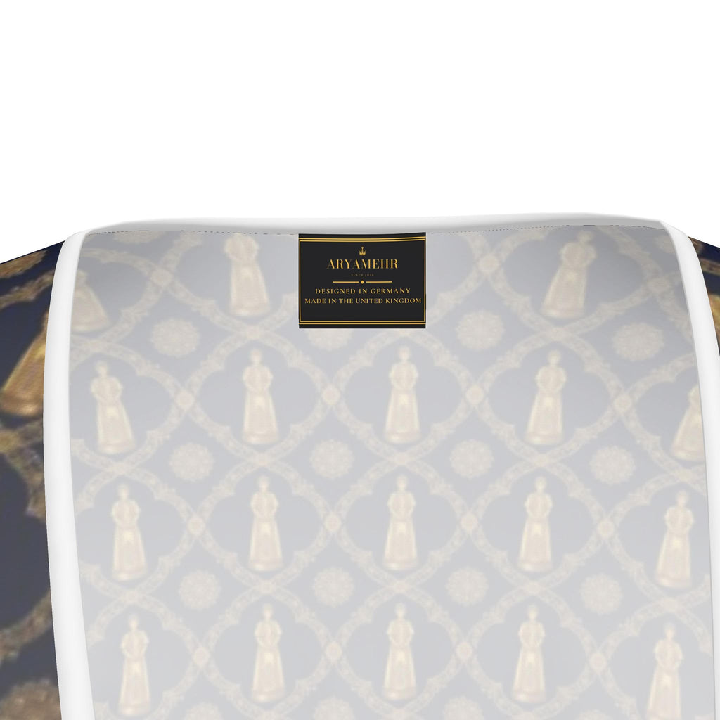 Aryamehr Empress Volant-Teekleid aus Seidensatin – Marine & Gold