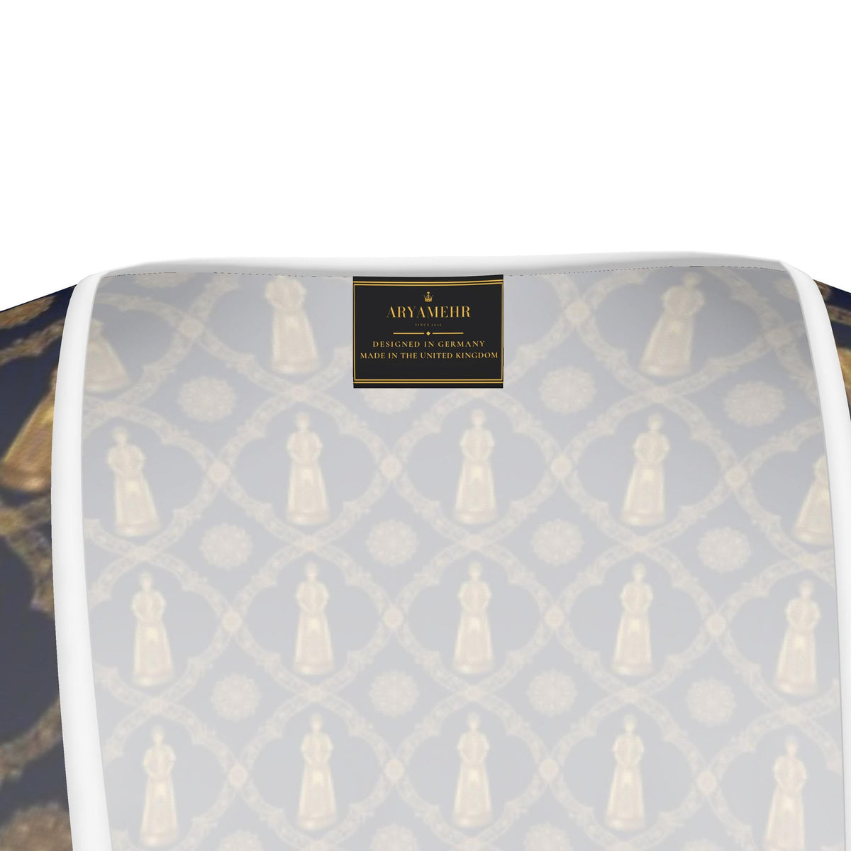Aryamehr Empress Volant-Teekleid aus Seidensatin – Marine & Gold