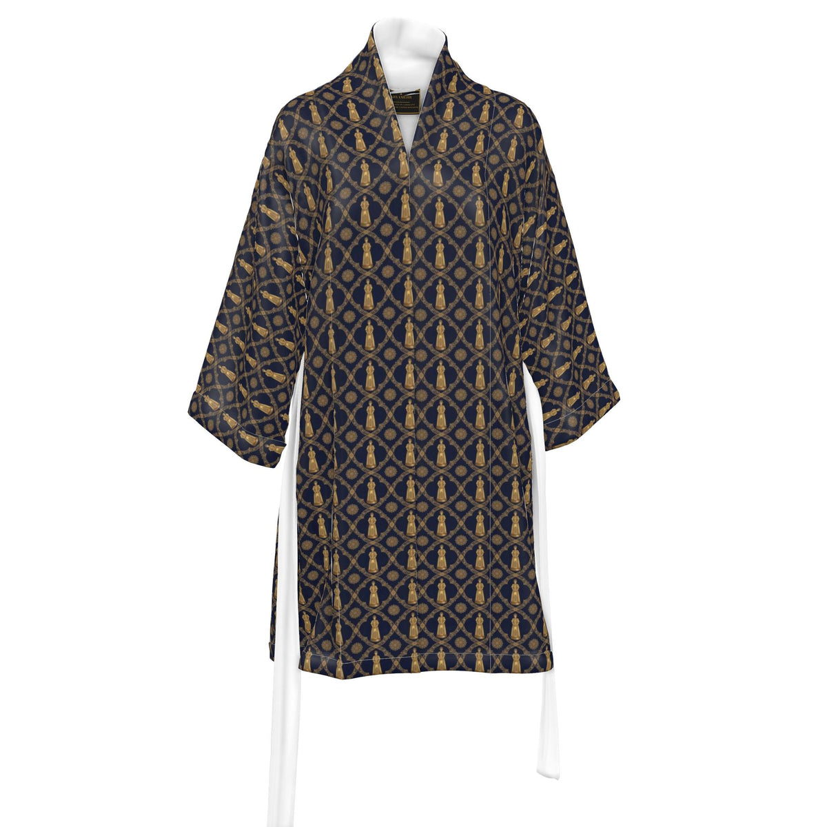 Aryamehr Empress Kimono aus Seidensatin – Marine & Gold