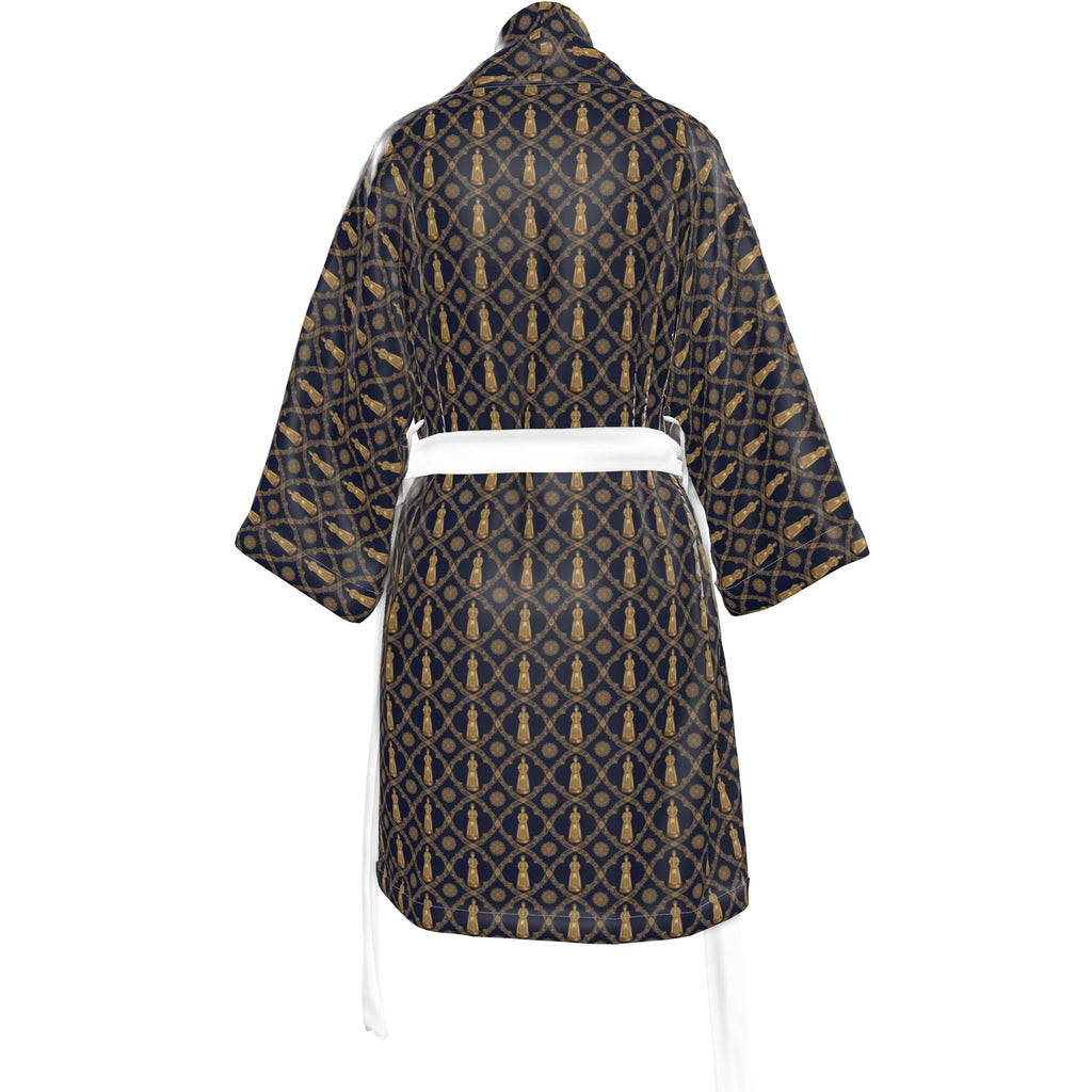 Aryamehr Empress Kimono aus Seidensatin – Marine & Gold