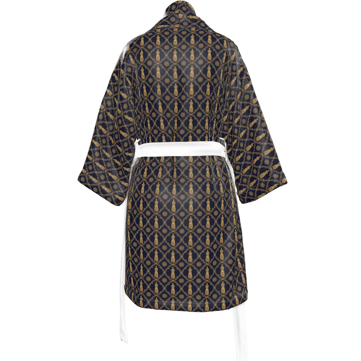 Aryamehr Empress Kimono aus Seidensatin – Marine & Gold