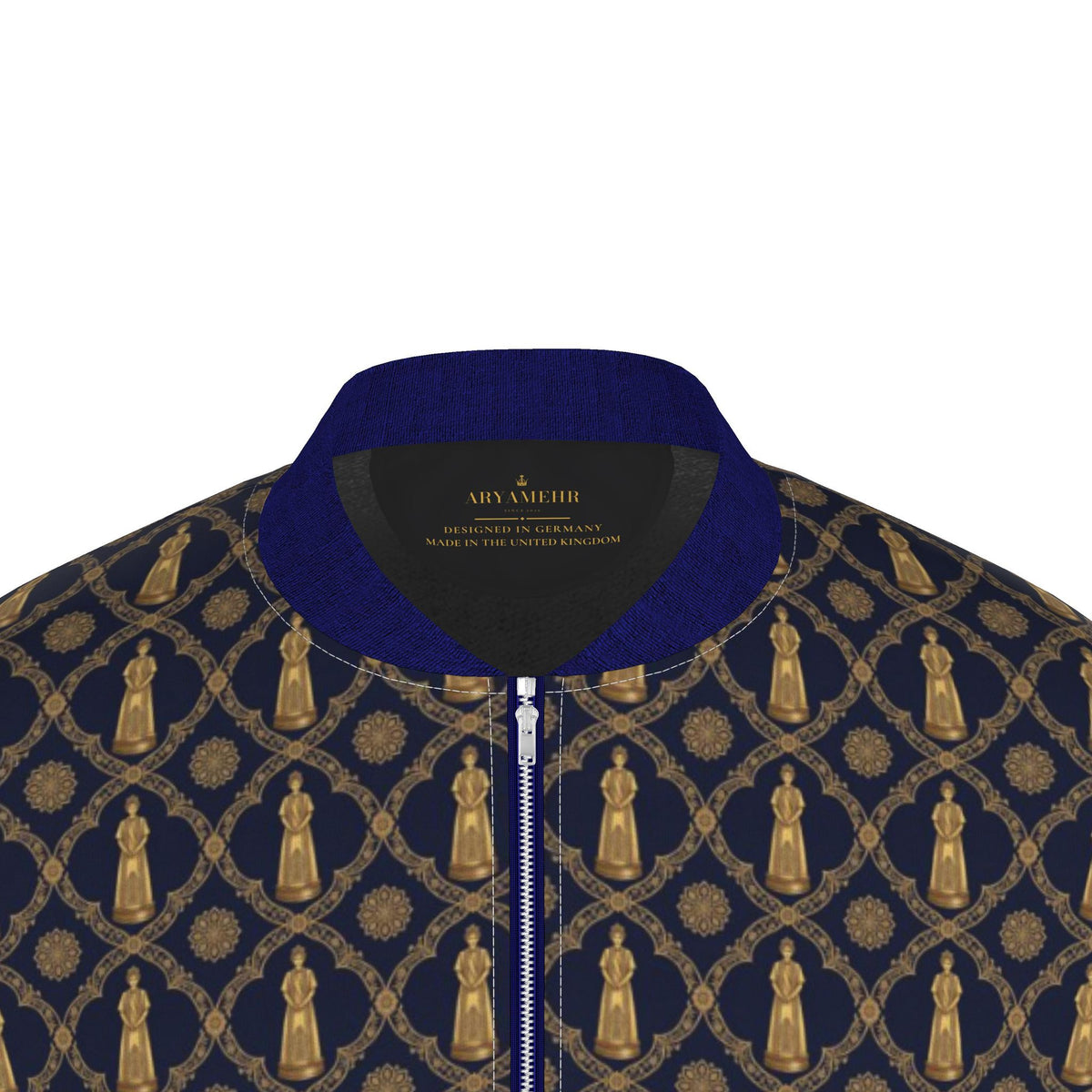 Aryamehr Empress Bomberjacke Herren Duchesse-Satin Marine & Gold