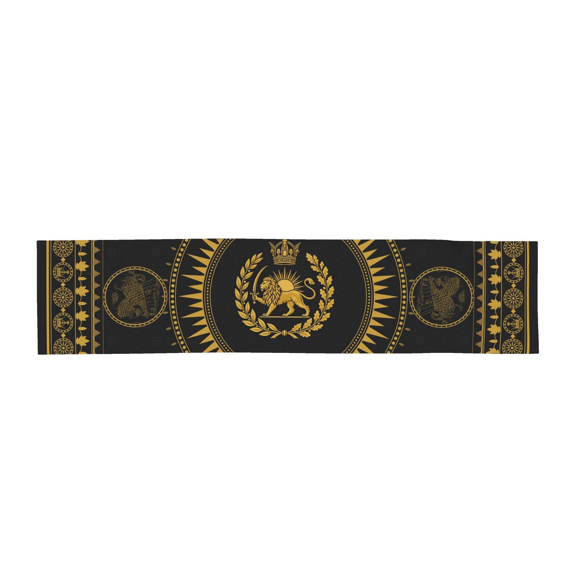 Aryamehr Seidentuch 90×90 Löwe und Sonne – Schwarz & Gold