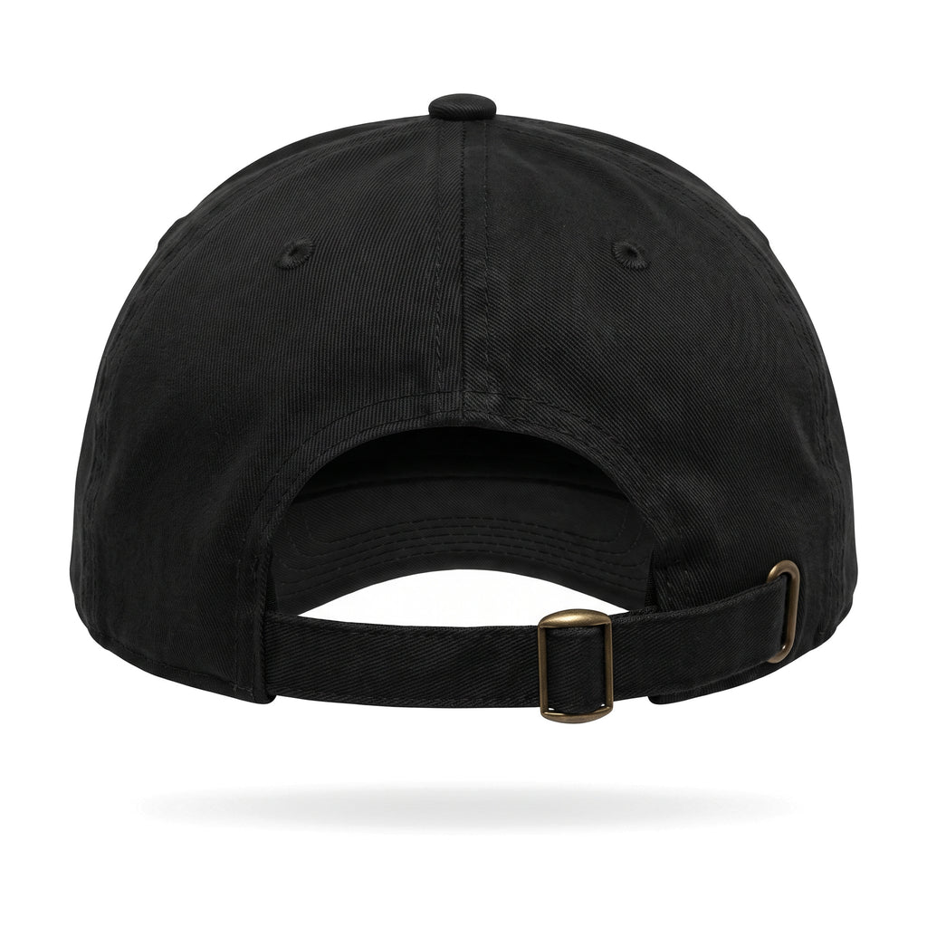 Aryamehr Löwe und Sonne Dad Hat schwarz, Rückansicht mit verstellbarem Riemen und Metallschnalle