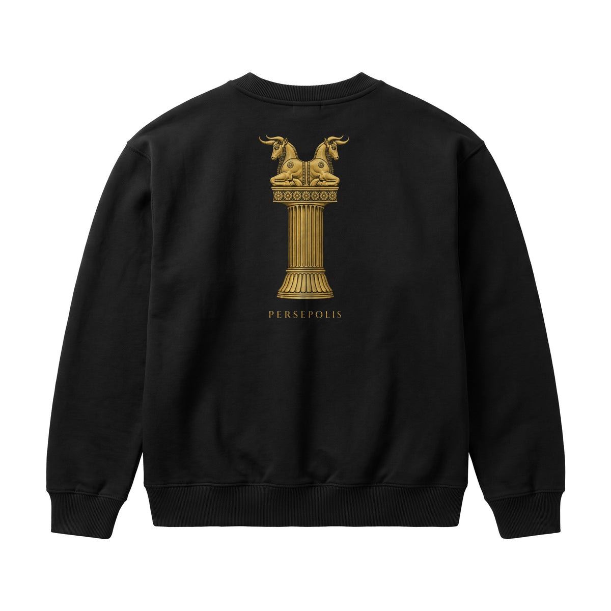 Aryamehr Persepolis Sweatshirt Faded Black, 440 g/m² Oversize – großer Rückendruck in Gold, Produktfoto