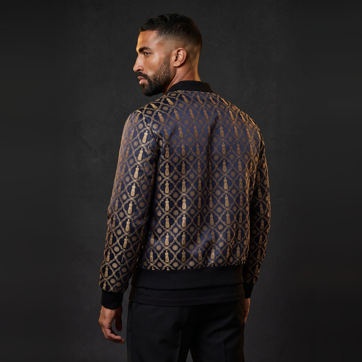 Aryamehr Empress Bomberjacke Herren Duchesse-Satin Marine & Gold