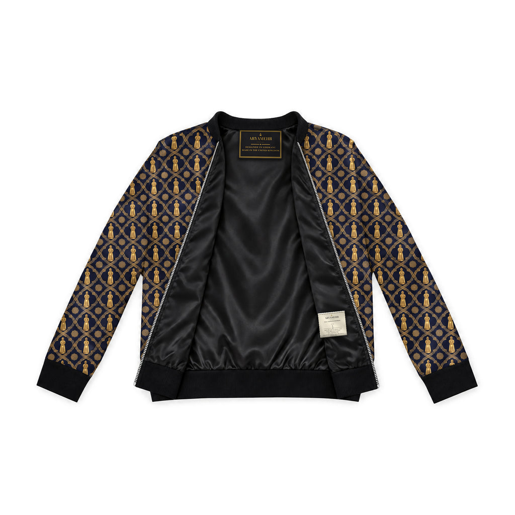 Aryamehr Empress Bomberjacke Herren Duchesse-Satin Marine & Gold