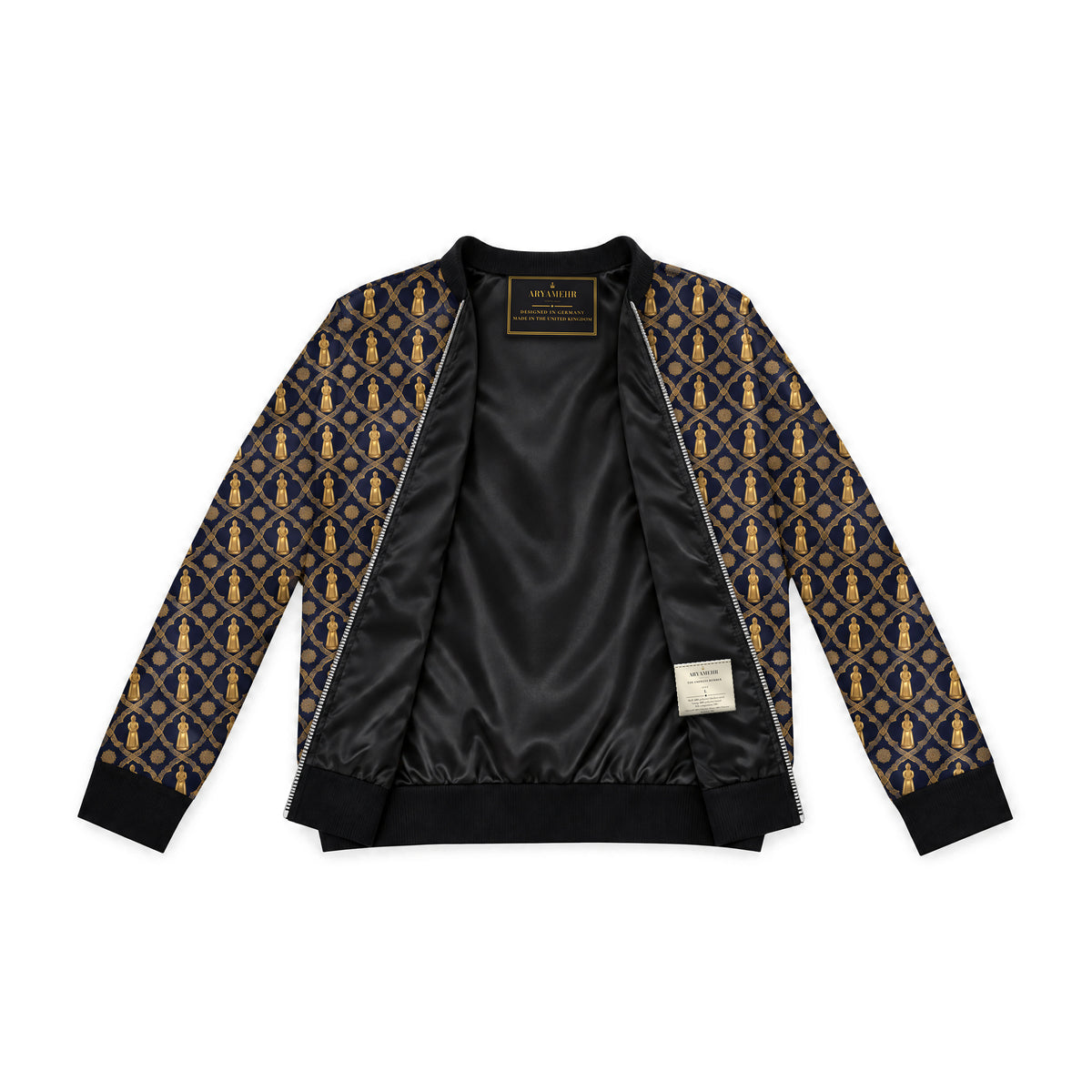 Aryamehr Empress Bomberjacke Herren Duchesse-Satin Marine & Gold