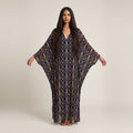 Aryamehr Empress Kaftan aus Seidengeorgette – Marine & Gold