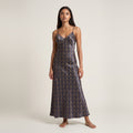 Aryamehr Empress Slip Dress Maxi aus Seidensatin – Marine & Gold