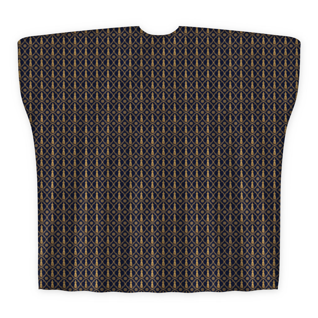 Aryamehr Empress Kaftan aus Seidengeorgette – Marine & Gold