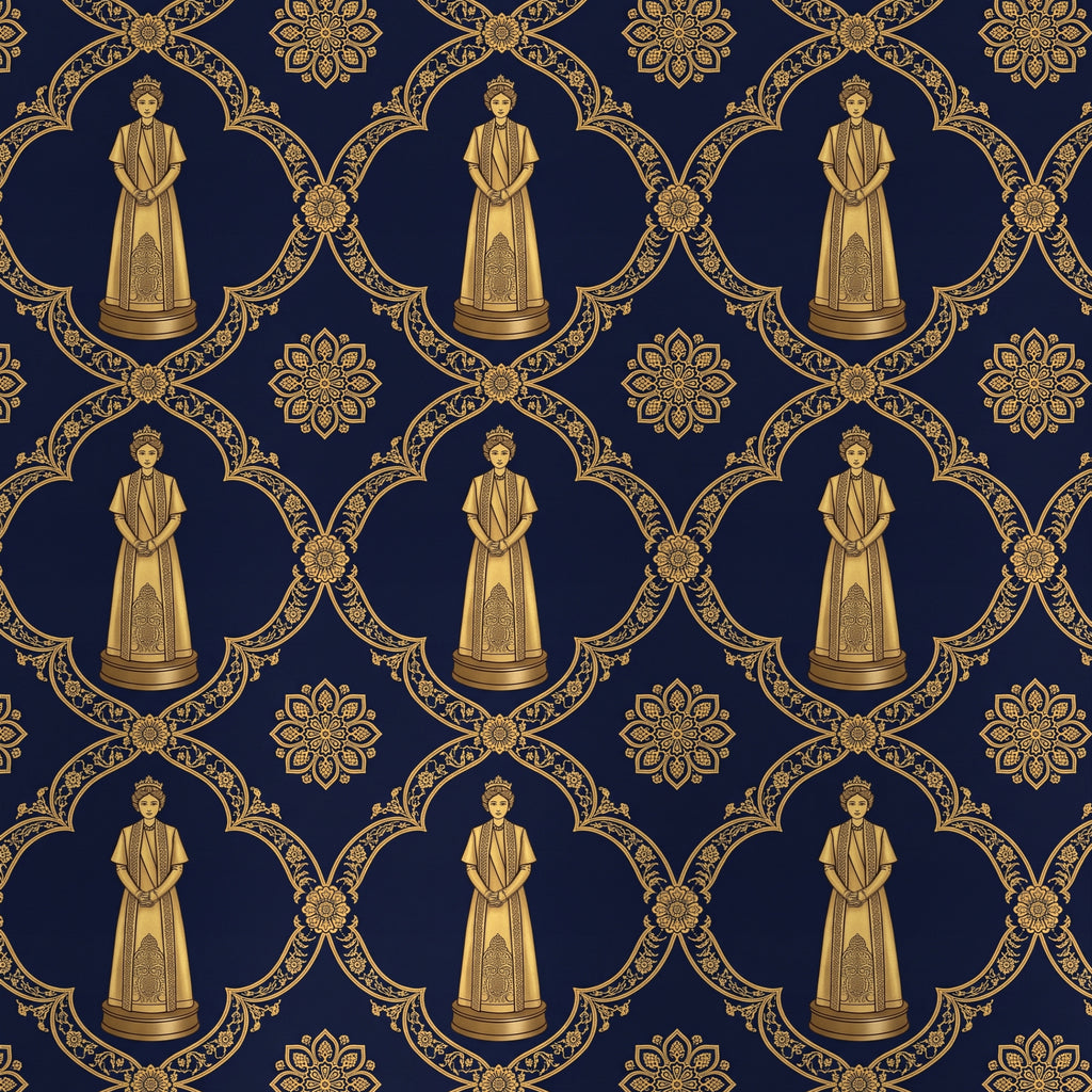 Aryamehr Empress Kaftan aus Seidengeorgette – Marine & Gold