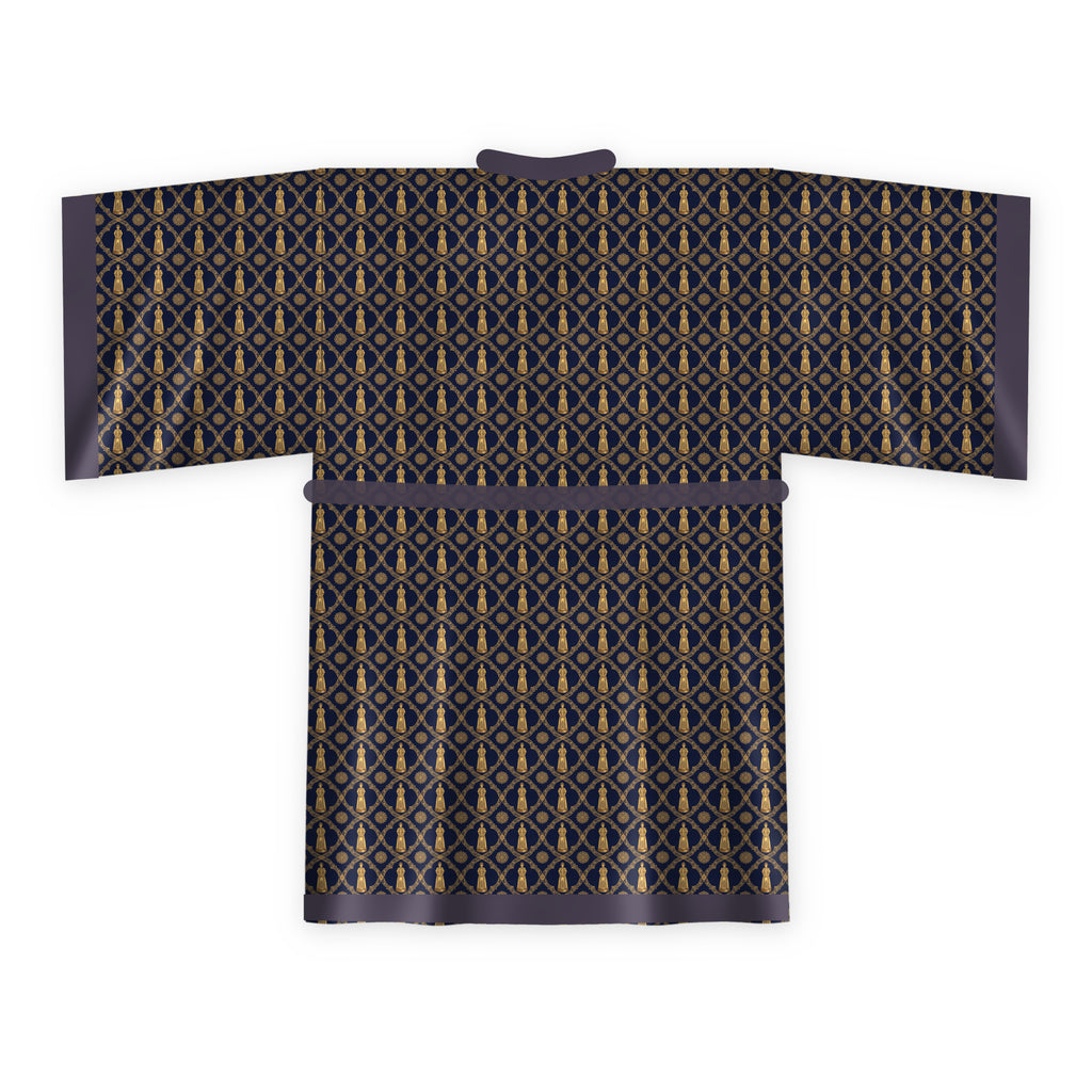 Aryamehr Empress Kimono aus Seidensatin – Marine & Gold