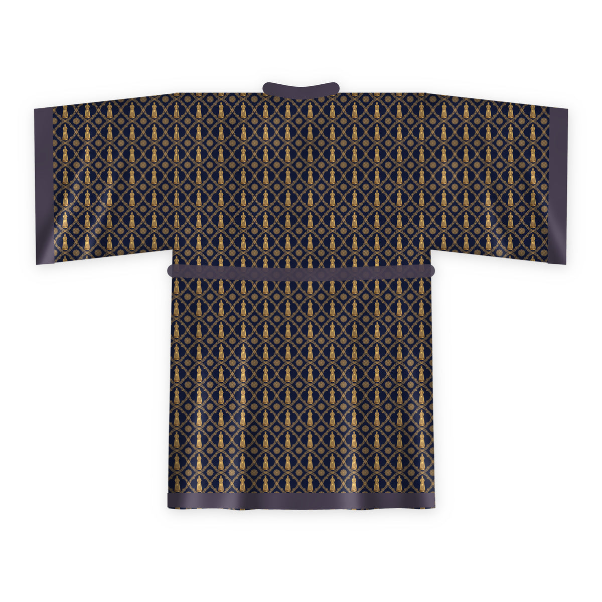 Aryamehr Empress Kimono aus Seidensatin – Marine & Gold