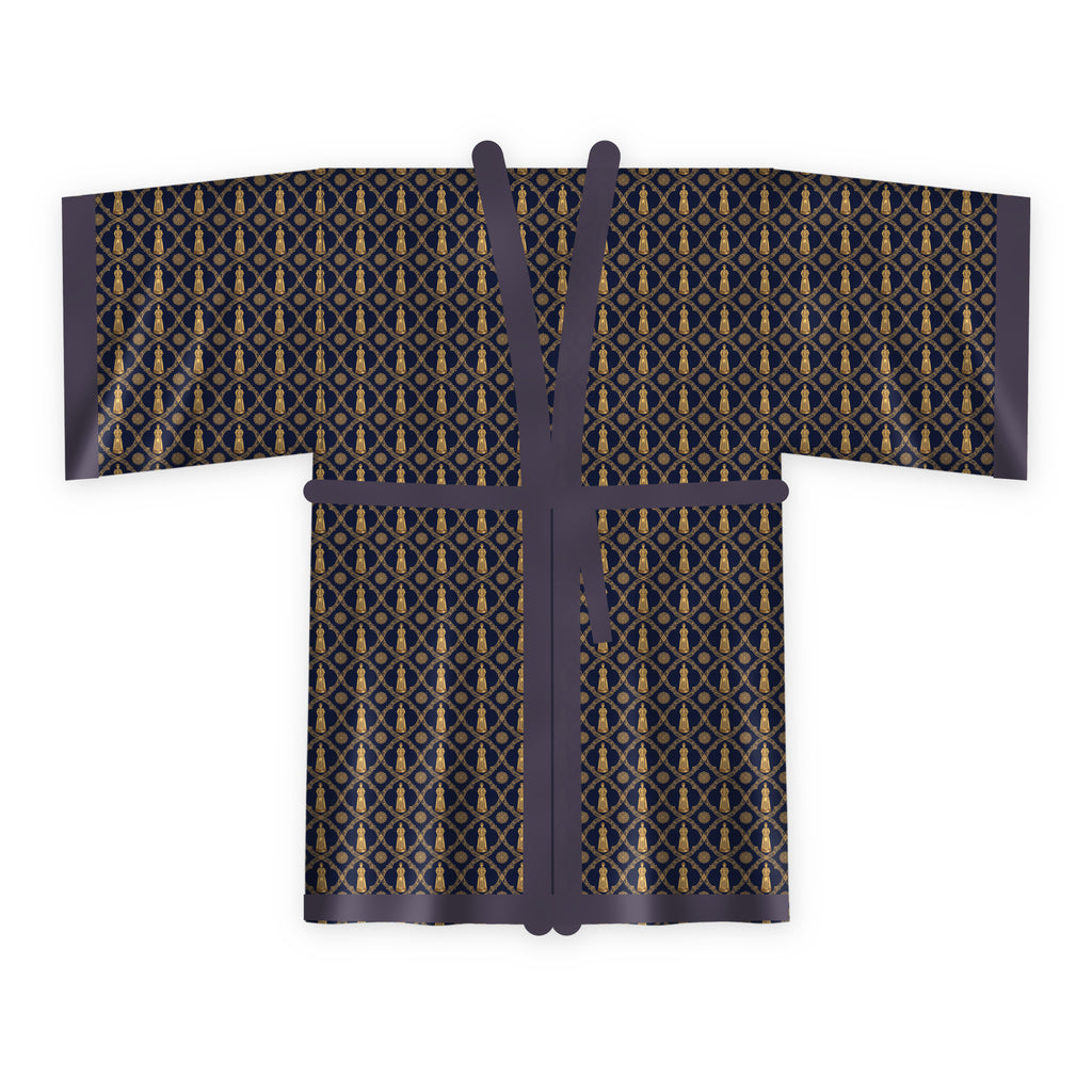 Aryamehr Empress Kimono aus Seidensatin – Marine & Gold