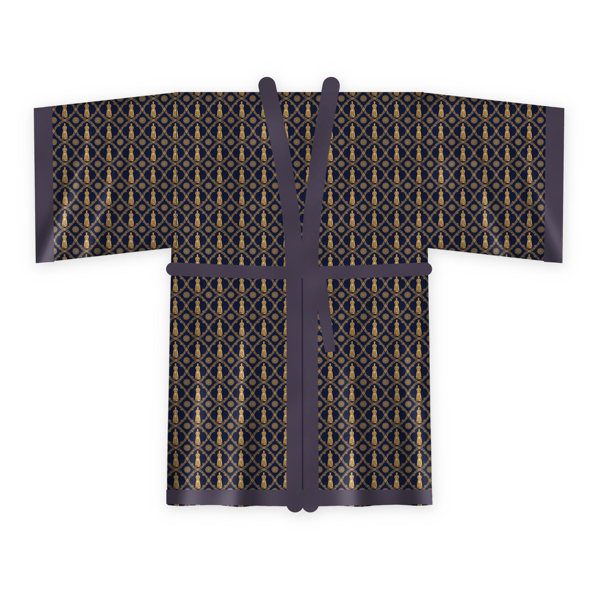 Aryamehr Empress Kimono aus Seidensatin – Marine & Gold