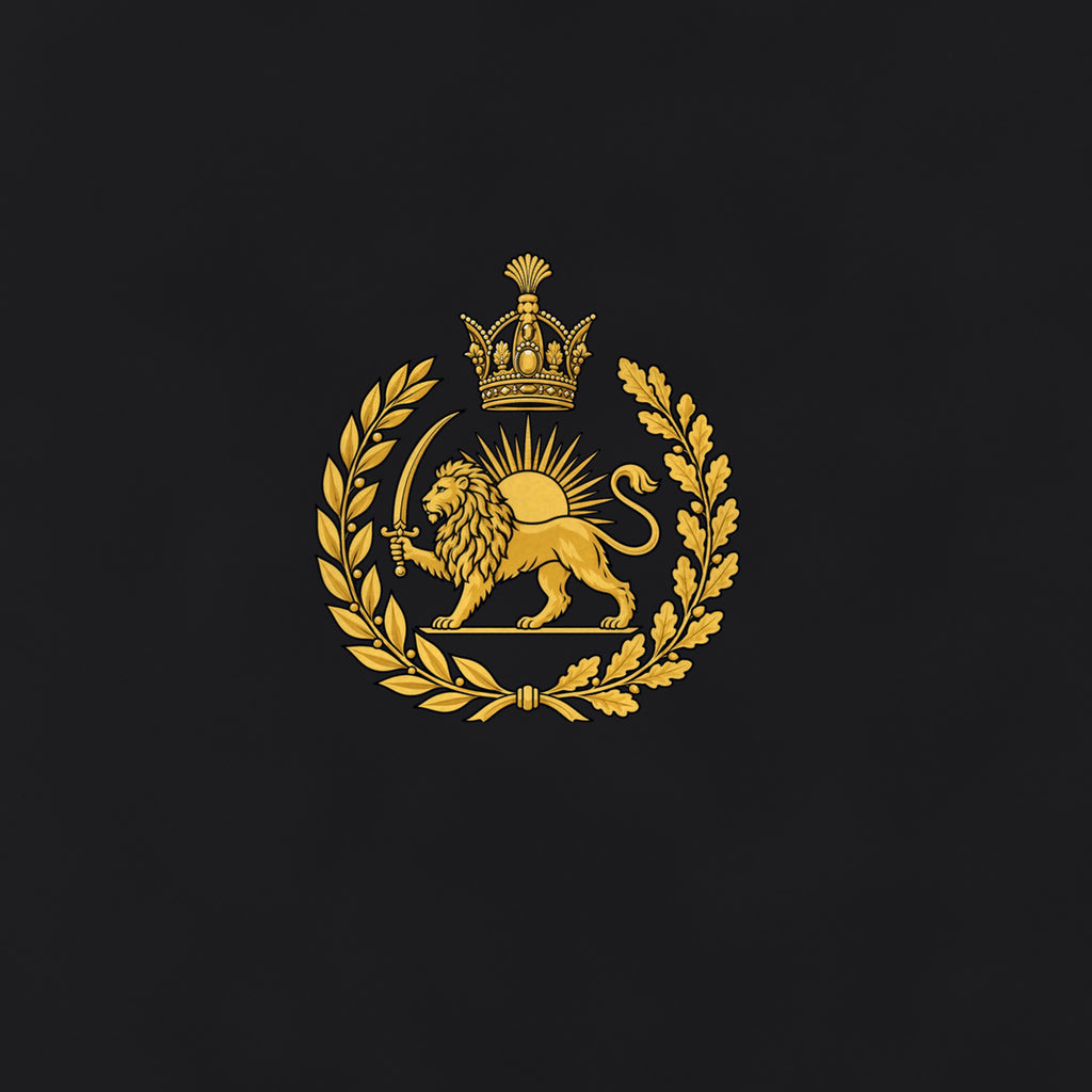 Aryamehr Seidenkrawatte Schwarz mit goldenem Löwe-und-Sonne-Emblem