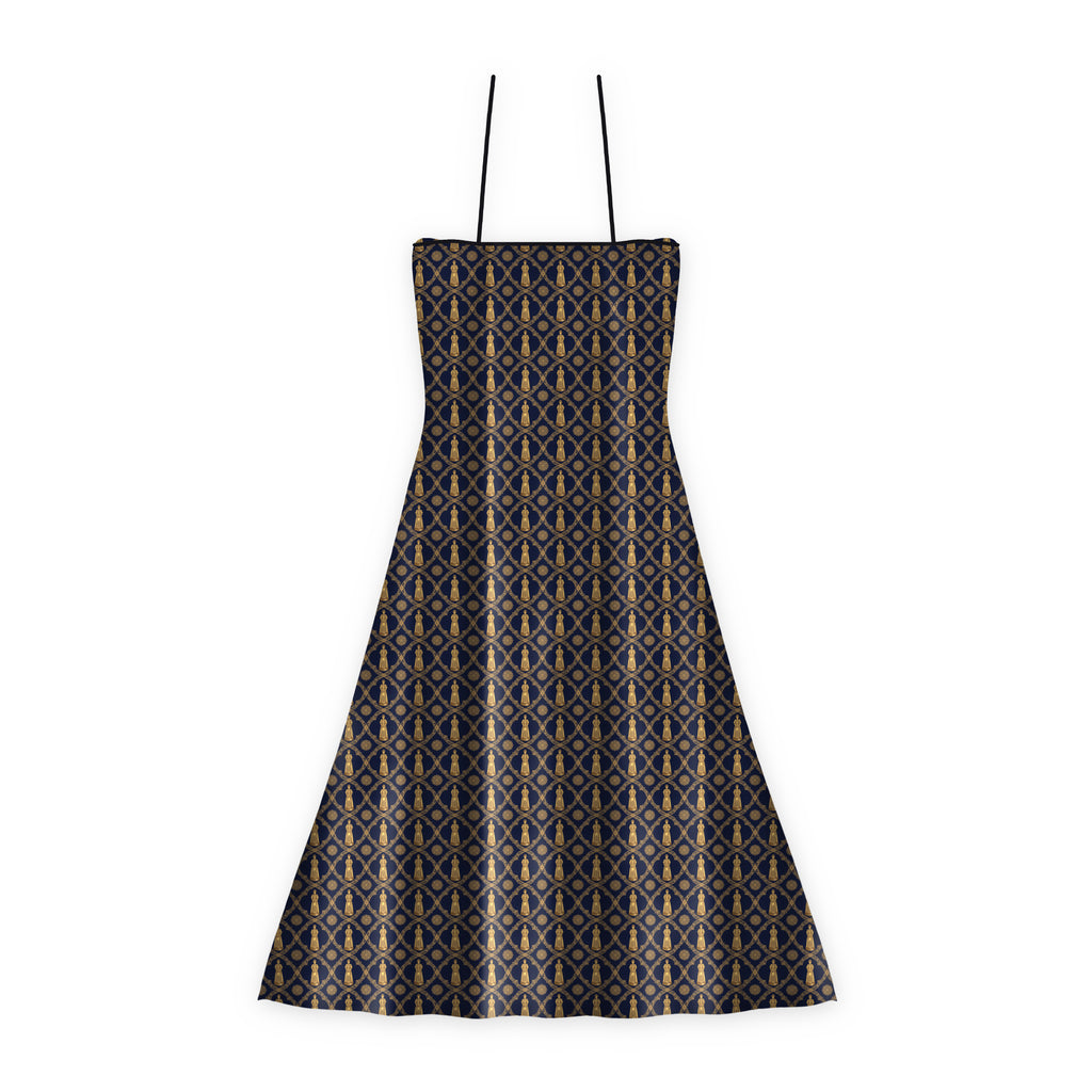 Aryamehr Empress Slip Dress Maxi aus Seidensatin – Marine & Gold