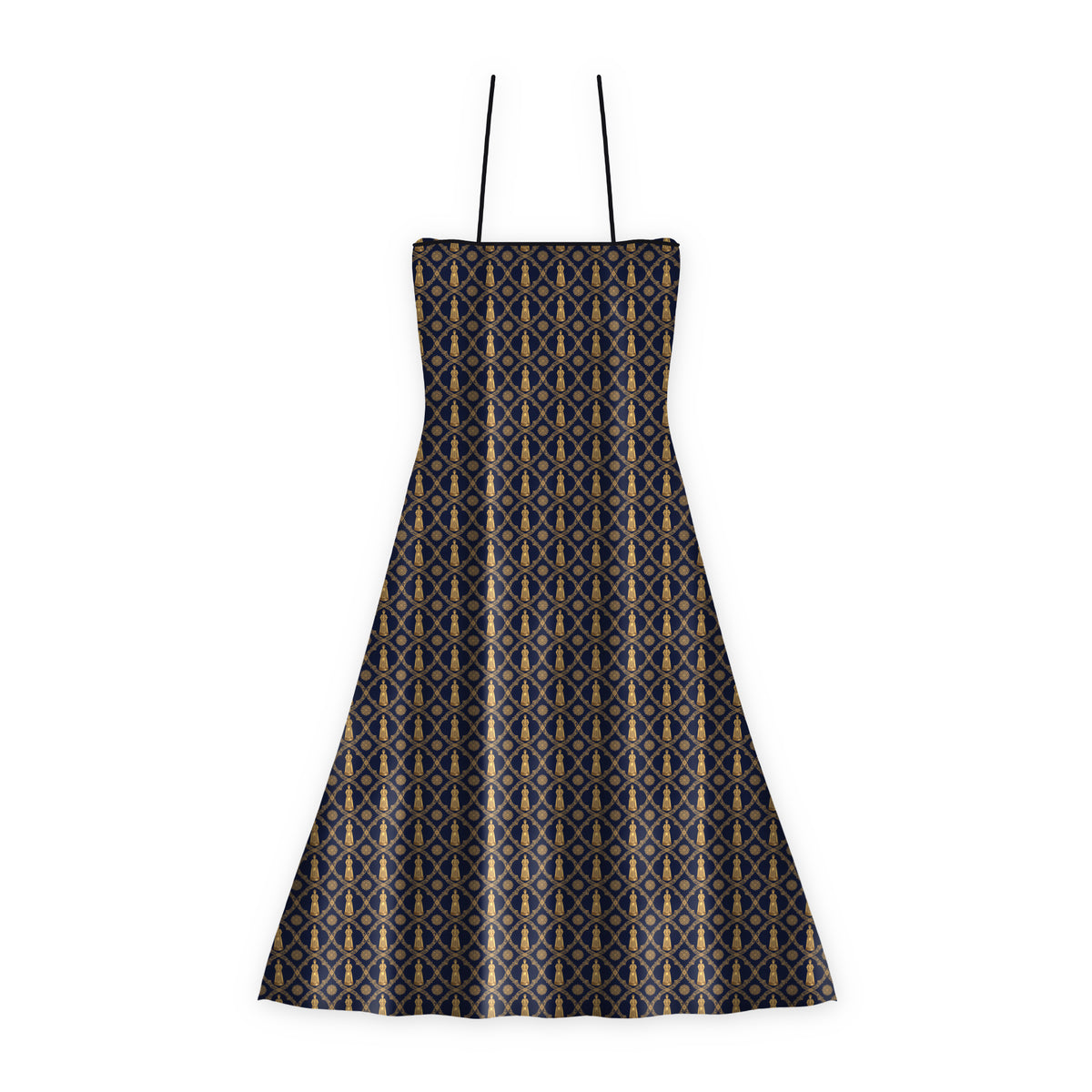 Aryamehr Empress Slip Dress Maxi aus Seidensatin – Marine & Gold