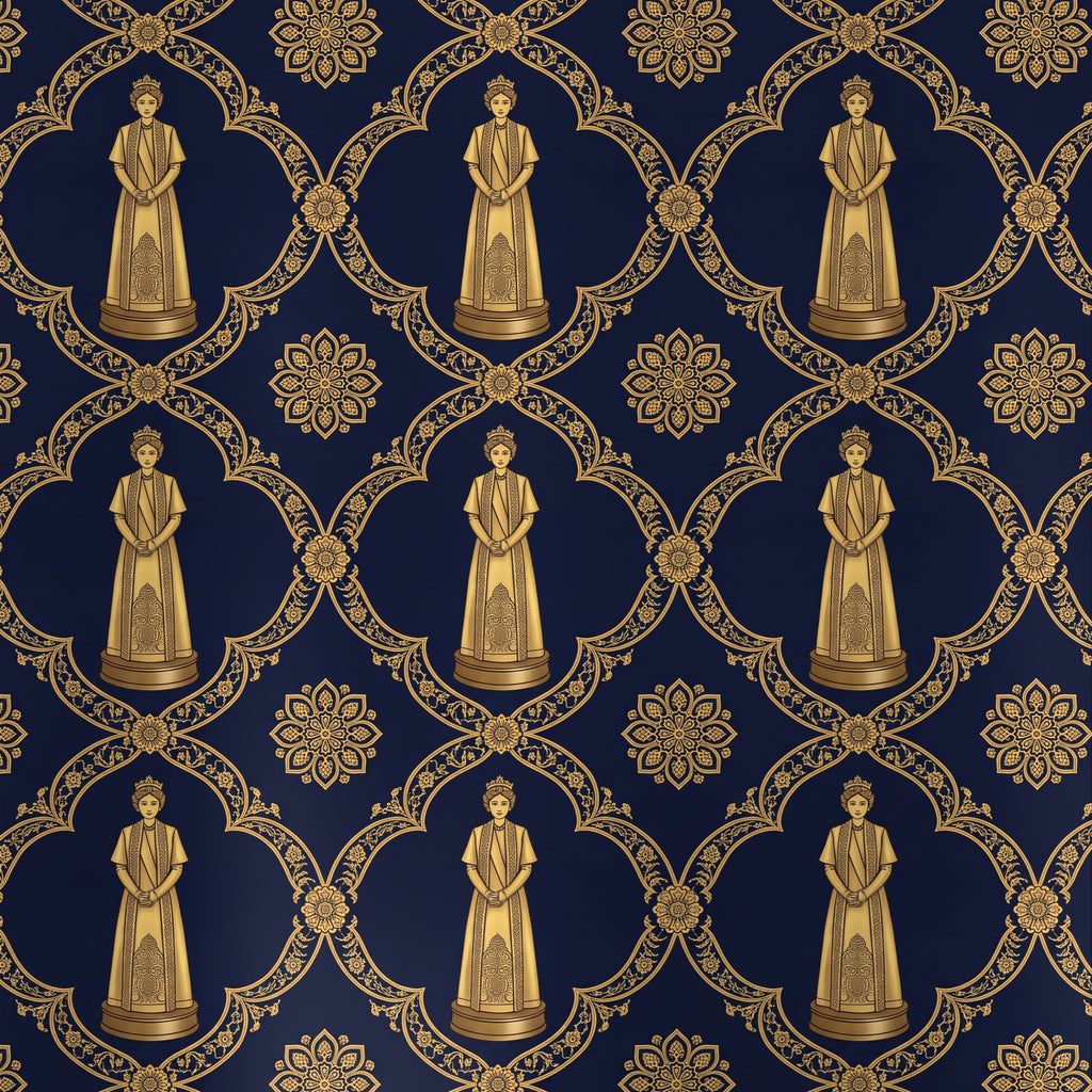 Aryamehr Empress Slip Dress Maxi aus Seidensatin – Marine & Gold
