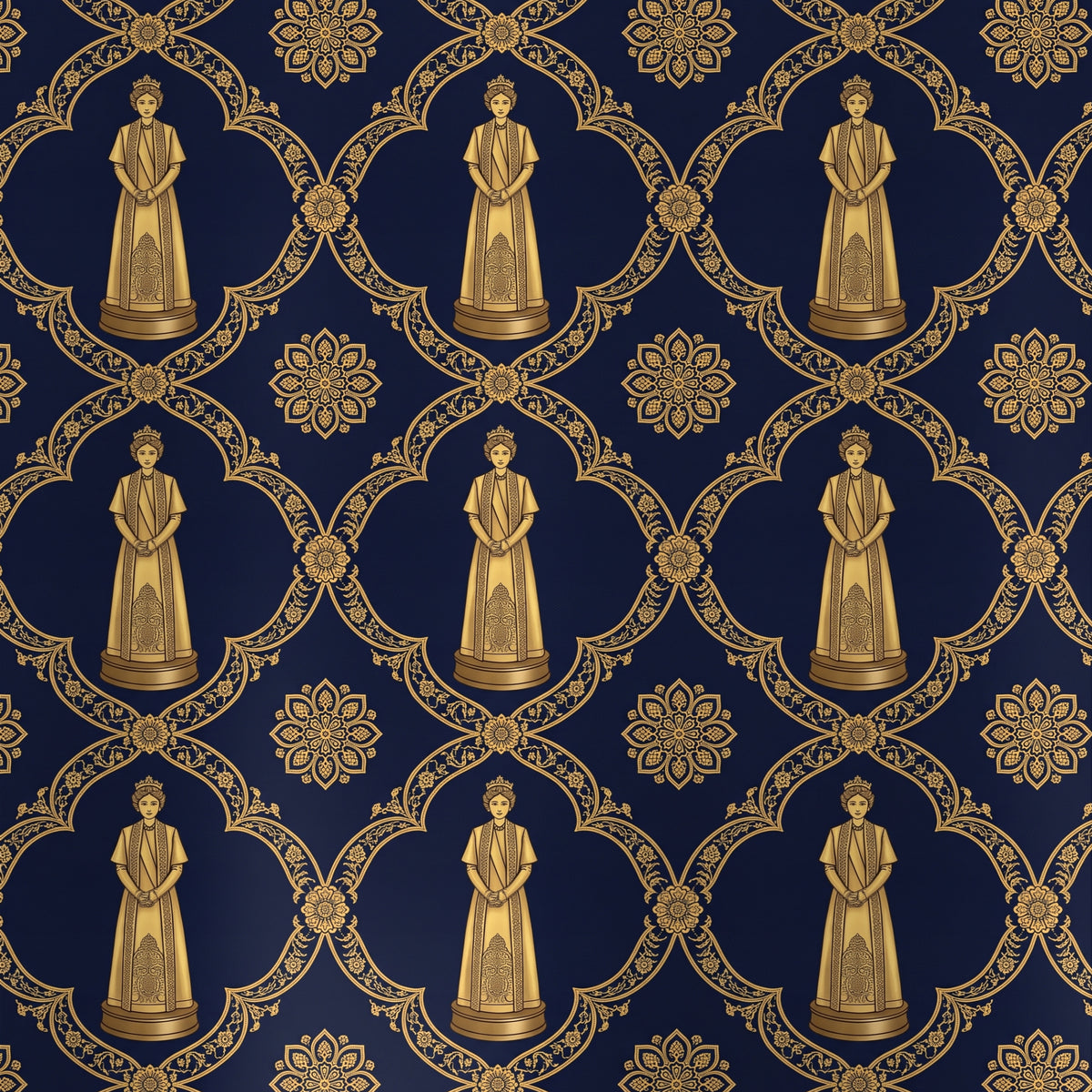 Aryamehr Empress Slip Dress Maxi aus Seidensatin – Marine & Gold
