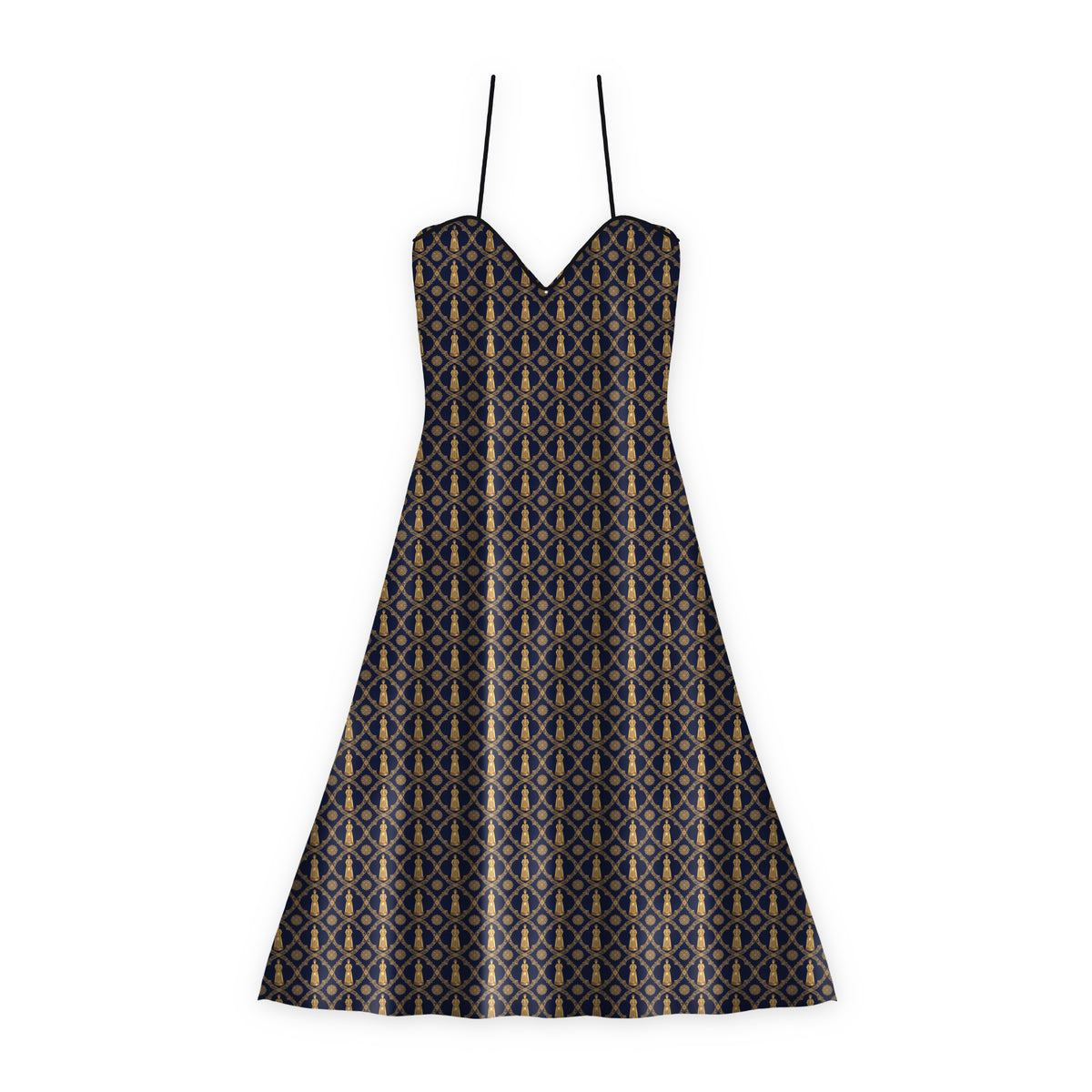 Aryamehr Empress Slip Dress Maxi aus Seidensatin – Marine & Gold