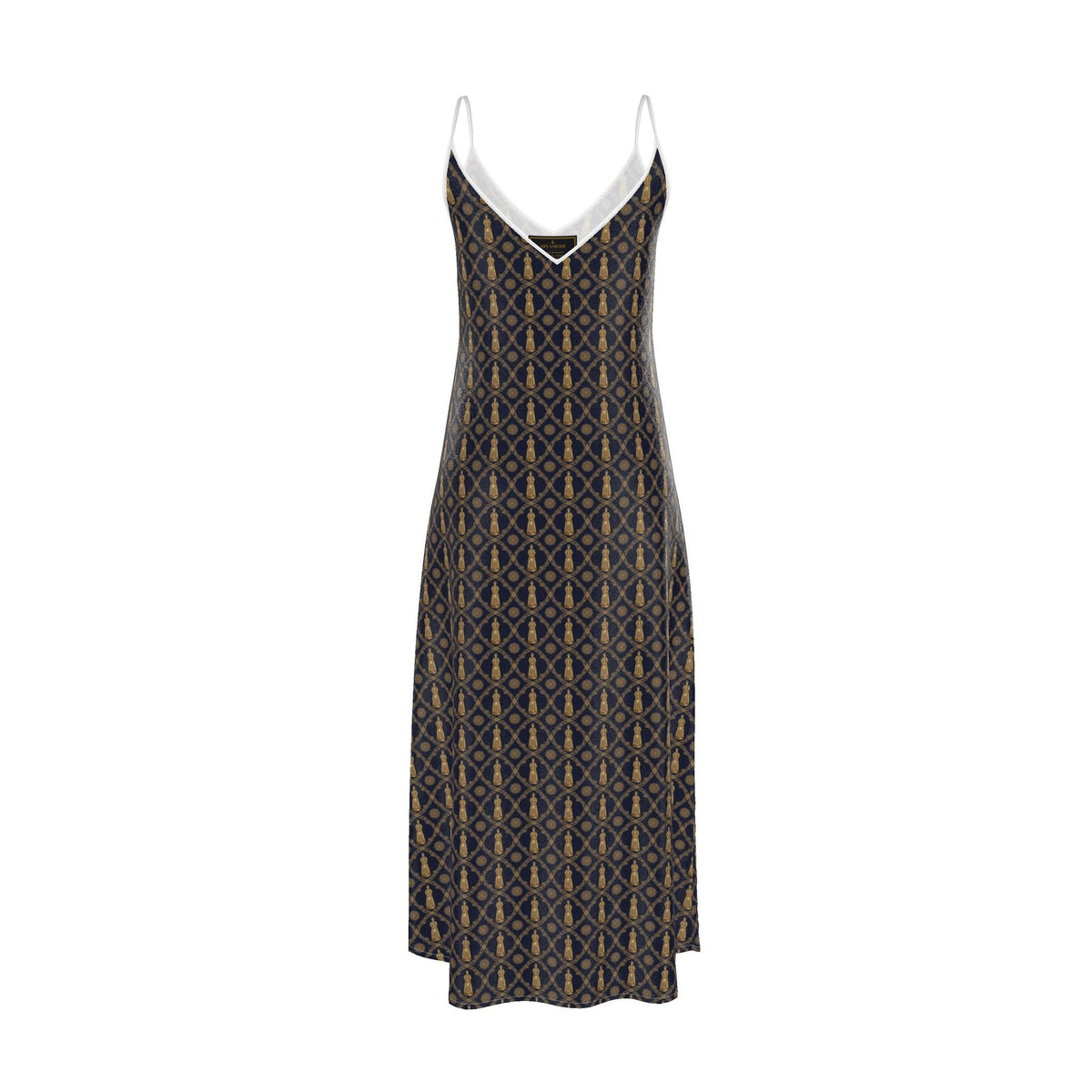 Aryamehr Empress Slip Dress Maxi aus Seidensatin – Marine & Gold