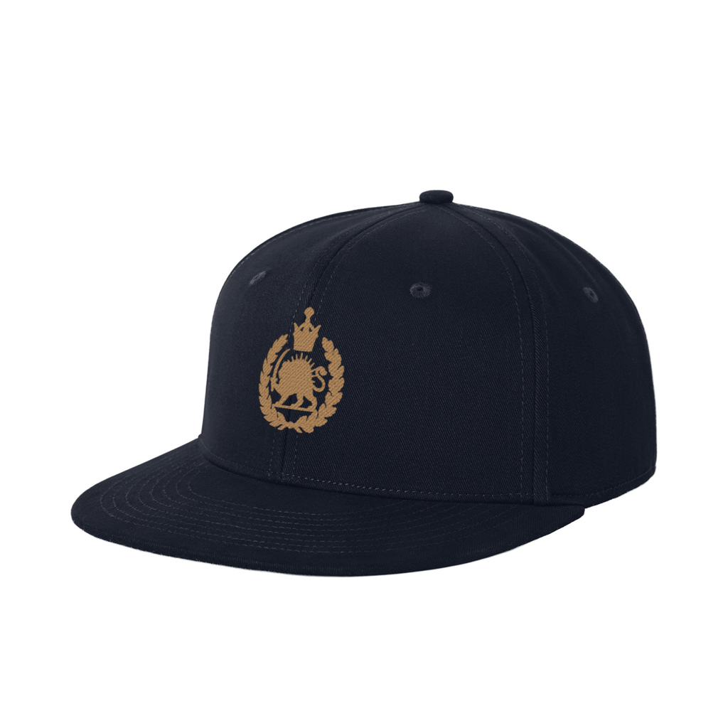 Löwe und Sonne Snapback Cap Navy – Produktvorschau des Druckpartners (Vorderseite)